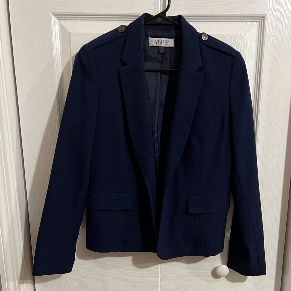 Kasper Size 6P Single Button Navy Blue Blazer